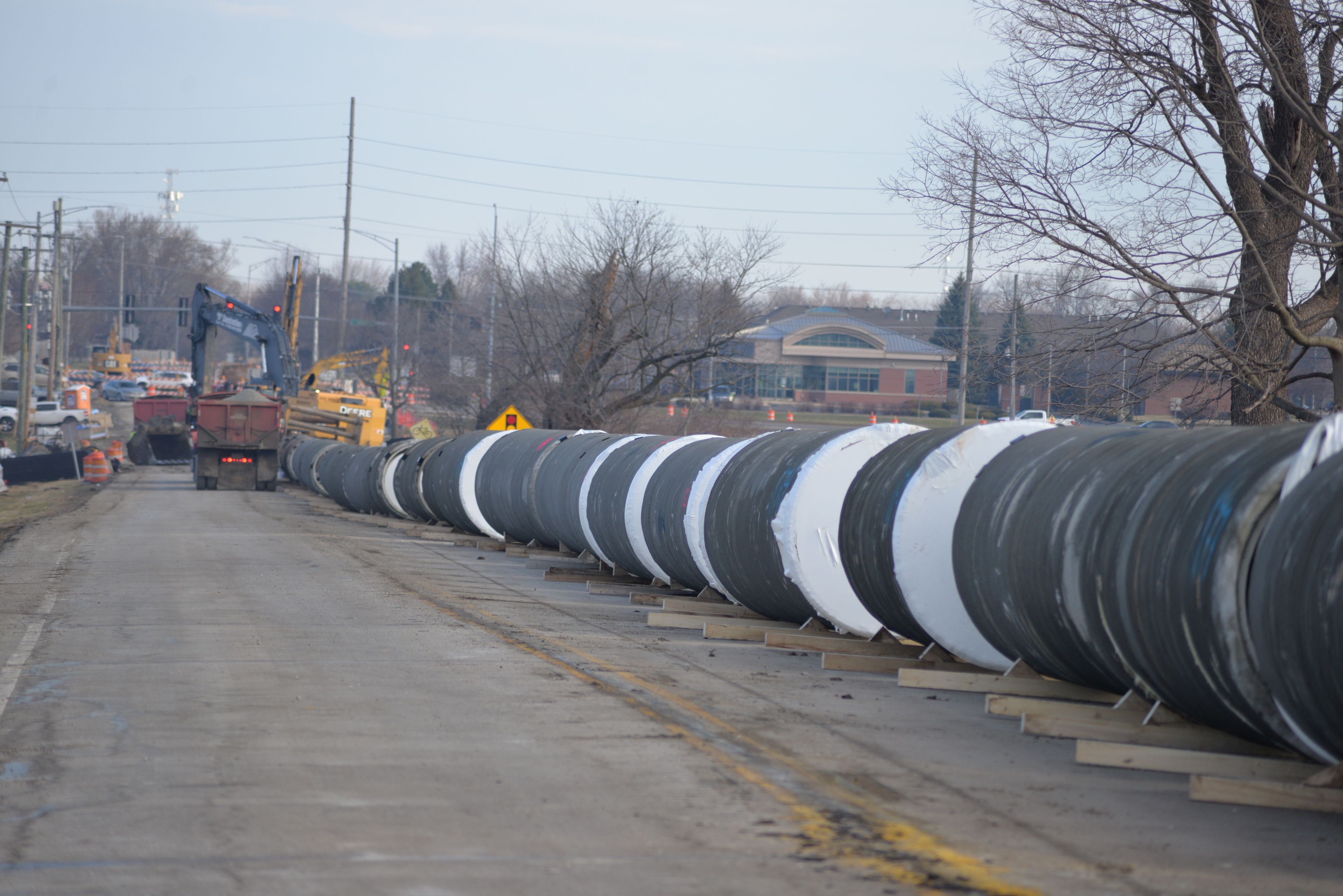 large pipe on side of road for construction